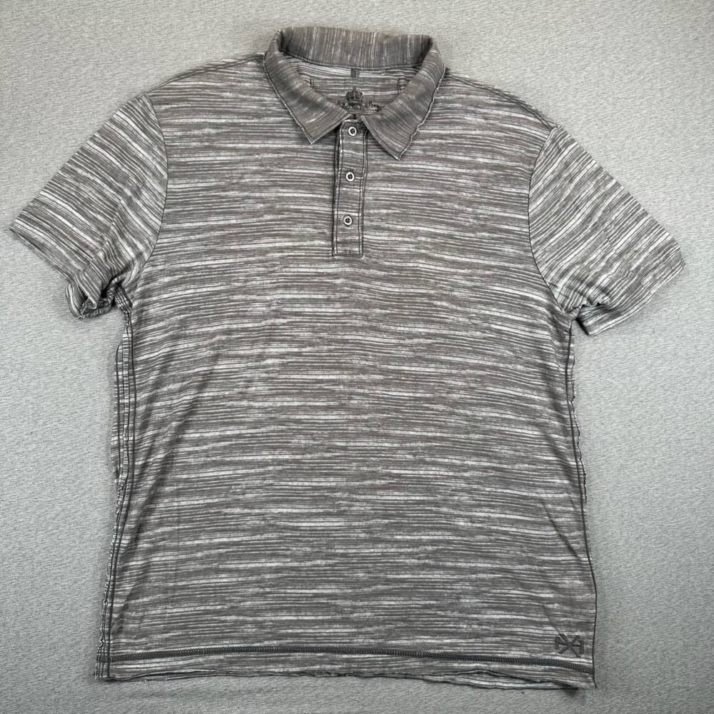 Helix Polo Shirt Mens XL Grey Space Dye Striped Short Sleeve 3-Button Grunge‎